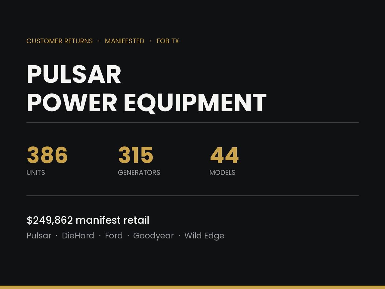 Pulsar Generator & Power Equipment Returns - 386 Units